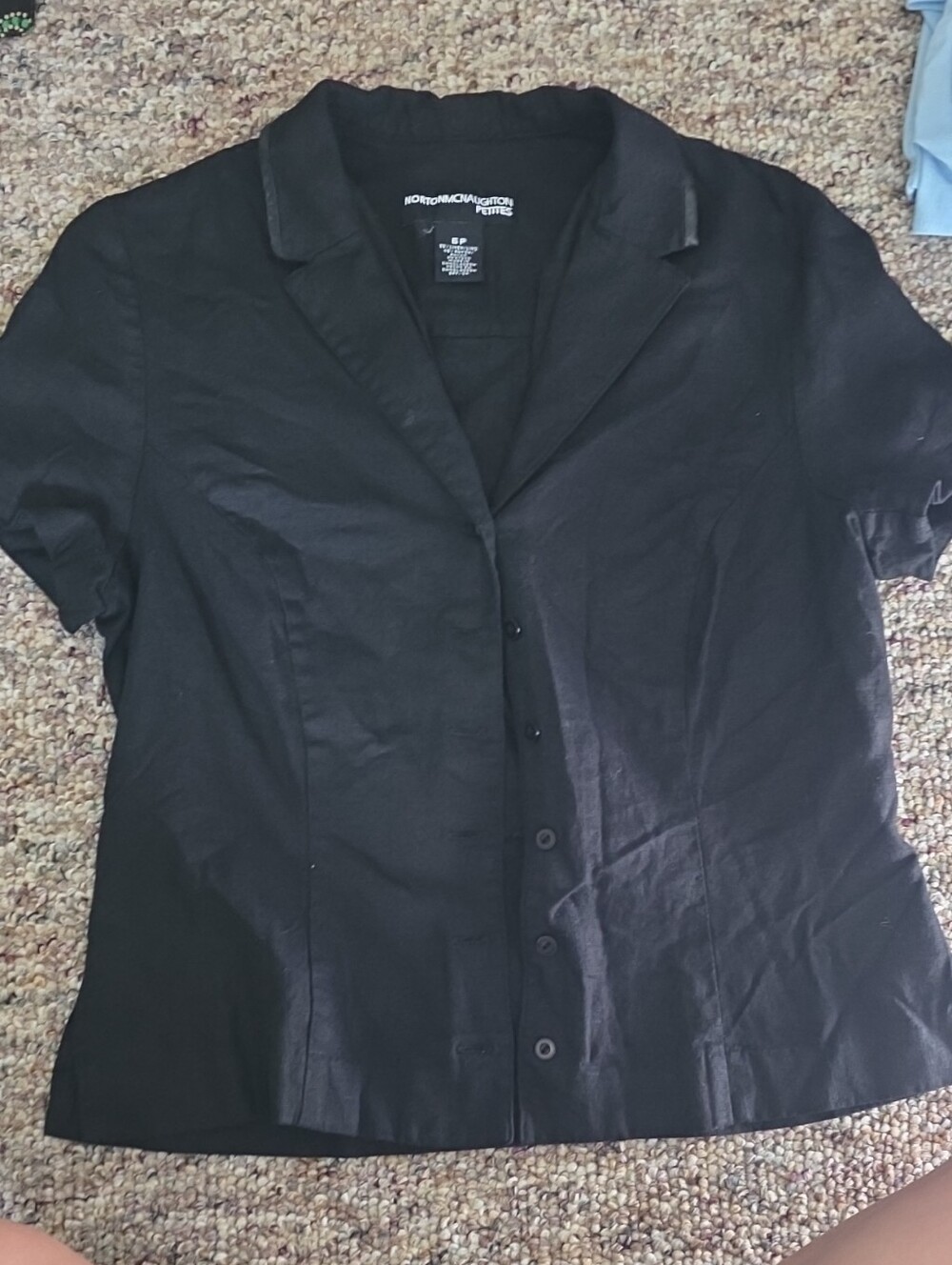 Worthington Black Short-Sleeve Button Front Blouse